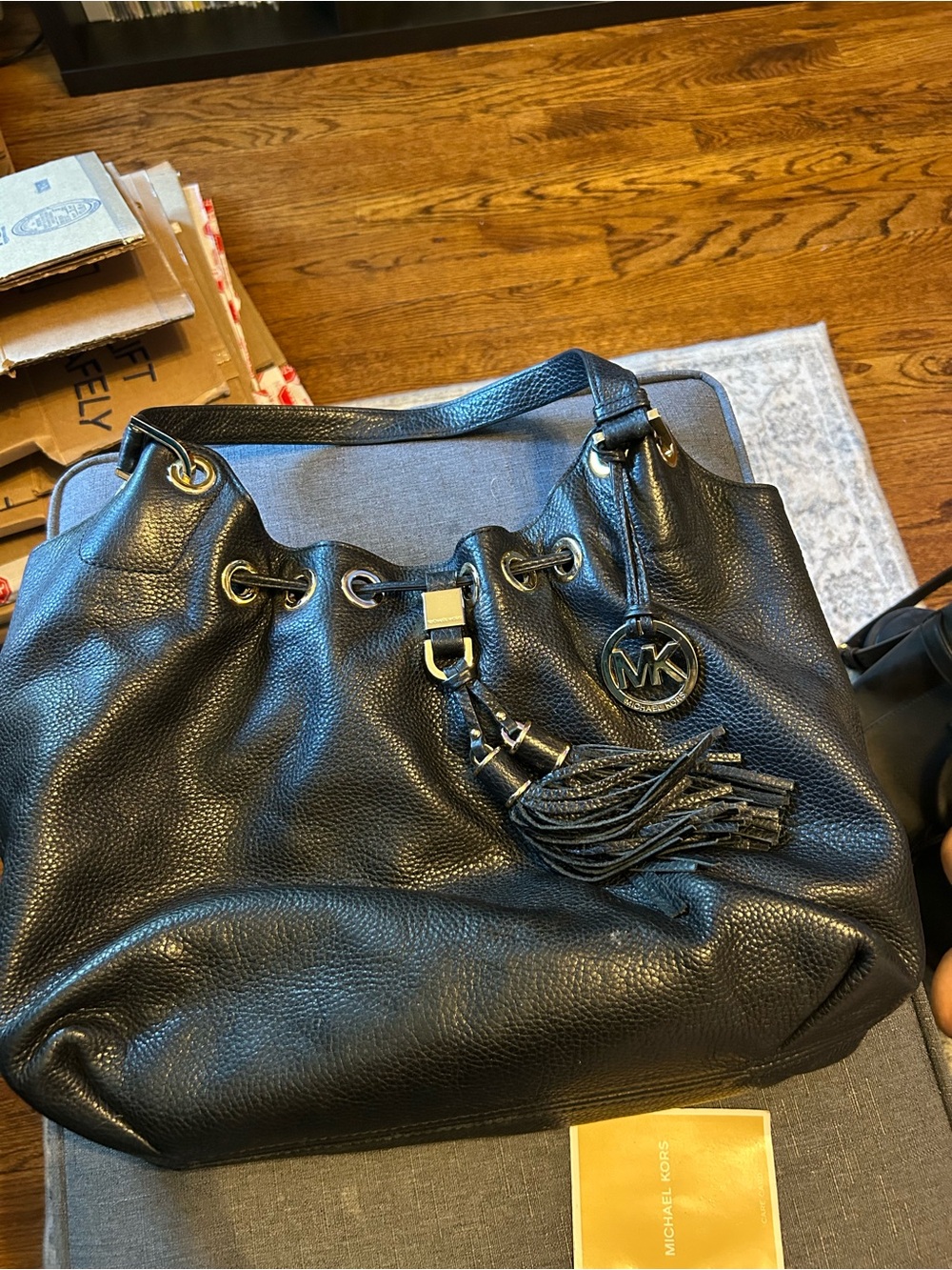 Michael Kors black leather shoulder bag- barely used!